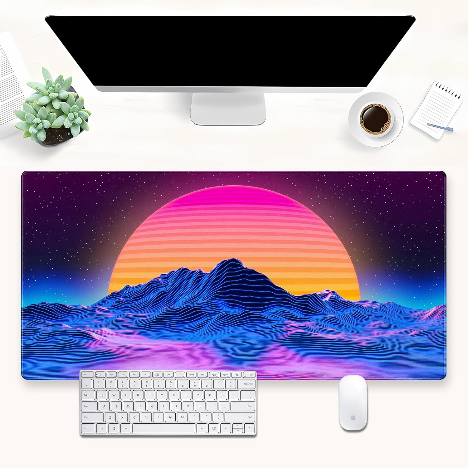 Mouse Gaming Retro - Retro Synthwave Mountain Sun bureaumat, neon
