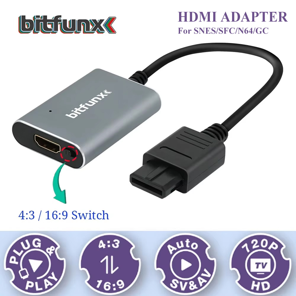 Retro Gaming Hub - Bitfunx 720P Svideo/AV naar HDMI Adapter